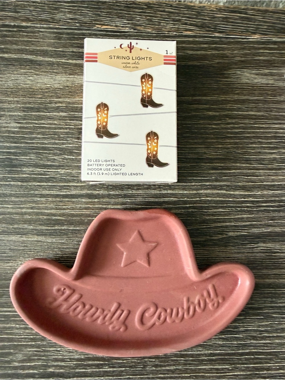 NWT Howdy Cowboy Trinket Tray & String Lights